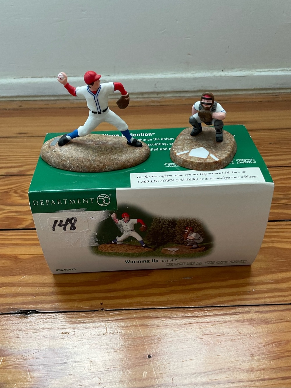Department 56 “Warming Up” Baseball Pitcher and Catcher Figurine Set - Retired